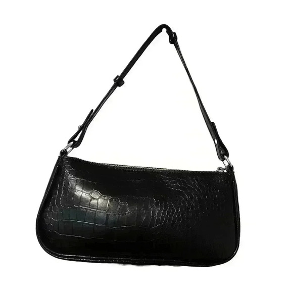 NEW elegant Black Croc-Embossed Shoulder Bag with Chain Detail - Picture 3 of 7